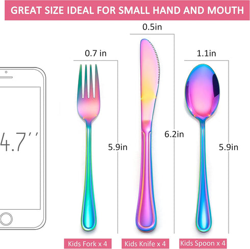 LIANYU 9-Piece Rainbow Kids Silverware Set, Stainless Steel Toddler Utensils Flatware Set, Child Cutlery Tableware Set for 3, Include knife Fork S...