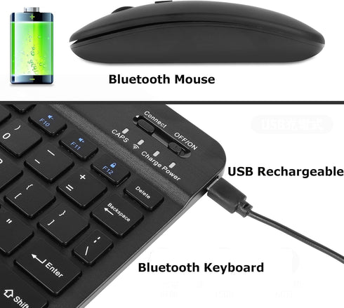 Bluetooth Wireless Keyboard and Mouse Combo,Ultra-Slim Ergonomic Small Rechargeable Bluetooth Keyboard Mouse Set for Apple iPad iPhone Samsung Tab...