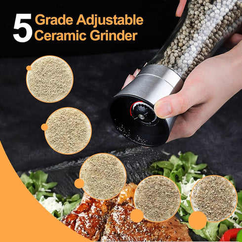 Pepper Mill Grinder Refillable,SAINSWIN Manual Salt and Pepper Grinders,Adjustable Coarseness Spice Grinder,Kitchen Gadgets Nutmeg,Herb,Black Pepp...