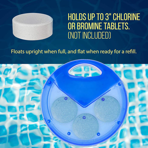 U.S. Pool Supply Pool & Spa Floating Chlorine & Bromine 3" Tablet View Circle Chemical Dispenser 10" Diameter - Floats Upright when Full and Flat ...