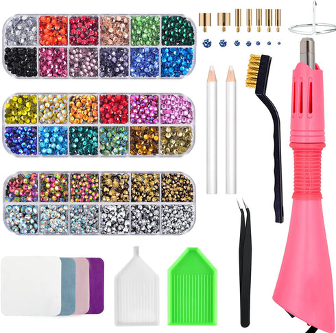 Bedazzler Kit with Rhinestones, Hot Fixed Gems Craft Applicator - Diamond Painting Pen, Wax Pencil, Tweezers, Tray, Cleaning Brush, Picker Rhinest...