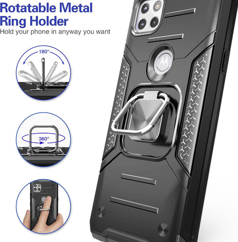 for Moto One 5G Ace Case with Screen Protector,Shock Absorption Heavy Duty Sturdy Drop Test Slim Case with Car Mount Kickstand Lightweight Protect...