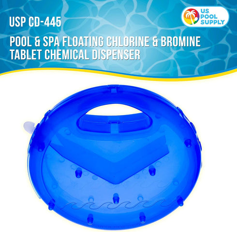 U.S. Pool Supply Pool & Spa Floating Chlorine & Bromine 3" Tablet View Circle Chemical Dispenser 10" Diameter - Floats Upright when Full and Flat ...