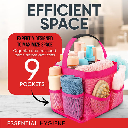 Masirs Mesh Shower Caddy Bag - (9 Pocket) Large Collapsible, Portable Bathroom Organizer for Travel, Gym, & Dorm - Easily Carry & Organize Bathroo...