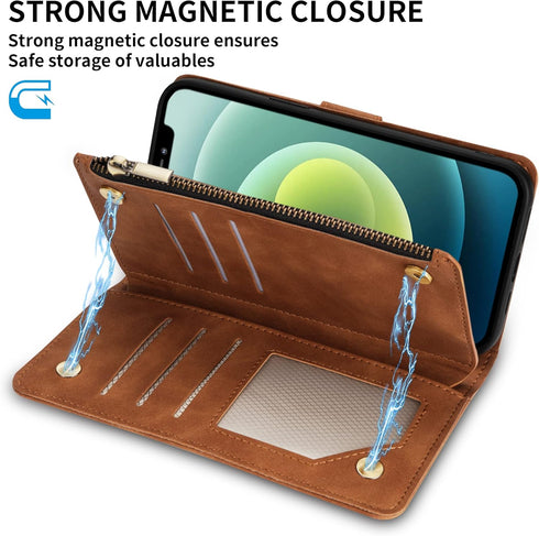 ZZXX for iPhone 12 Mini Wallet Case with Card Slot Premium Soft PU Leather Zipper Flip Folio Wallet with Wrist Strap Kickstand Protective for iPho...