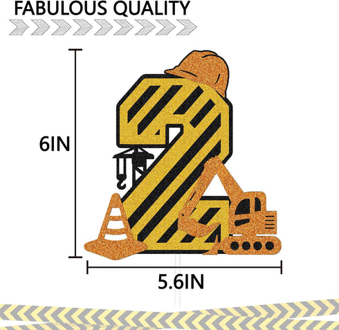 Construction 2nd Birthday Cake Topper for Kids Boy Girl Truck Excavator Forklift Dump Bulldozer Road Roller Engineering Themed Two Year Old Happy ...