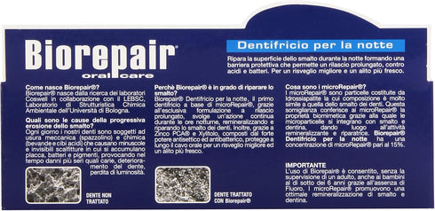 Biorepair: "Dentifricio per la Notte" (Intensive Night Repair) Toothpaste with microRepair * 2.5 Fluid Ounce (75ml) Tube (Pack of 2) * [ Italian I...