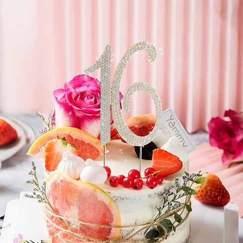 16 Cake Topper Gold Metal Cake Toppers for 16th Birthday or Anniversary Party Cake Decor...