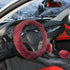3pcs Fluffy Wine Red Steering Wheel Cover, Fashion Fuzzy Plush Car Steering Wheel Cover with Handbrake Cover & Gear Shift Cover Winter Fur Warm Ve...