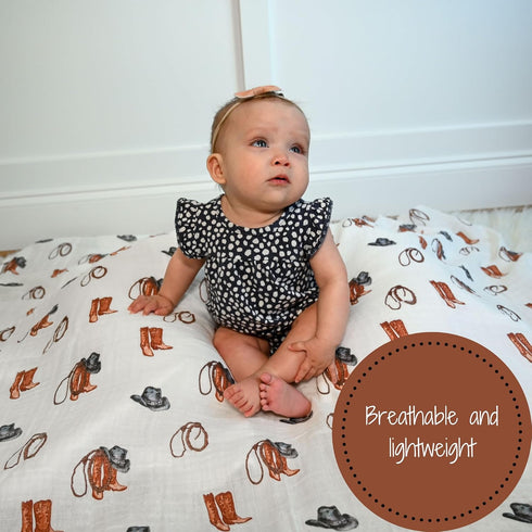 Swaddle Blanket | 100% Muslin Cotton | Gender Neutral Newborn and Baby Nursery Essentials for Girls and Boys, Registry | Cowboy Boot Print...