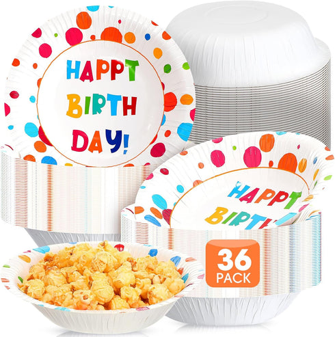 16 oz Happy Birthday Paper Bowls Birthday Polka Dots Paper Snack Bowls Happy Birthday Party Supplies Disposable Dessert Bowls Serving Salad Bowls ...