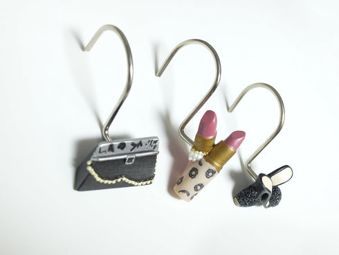 Home Decorative Handbag High-Heel Shoes Lipsticks Shower Curtain Hooks Rings Make Up Set of 12...