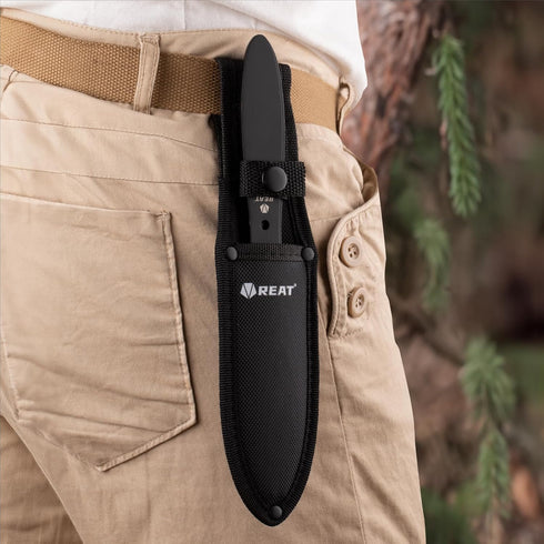 REAT Throwing Knife Set - 3 Piece,10" 440 Stainless Steel with Black Coating, Includes Sheath for Safe Storage - Ideal for Men, Competition, Train...