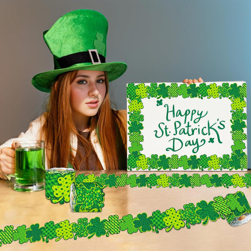 67.9 Feet St Patricks Day Bulletin Board Decorations Green Bulletin Board Border Rolled Lucky Clover Bulletin Board Trim for Classroom Office Bull...