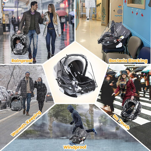 Car Seat Rain Cover Universal, Food Grade EVA, Waterproof Weather Shield for Infant Car Seat with Storage Bag, Baby Car Seat Stroller Rain Cover F...