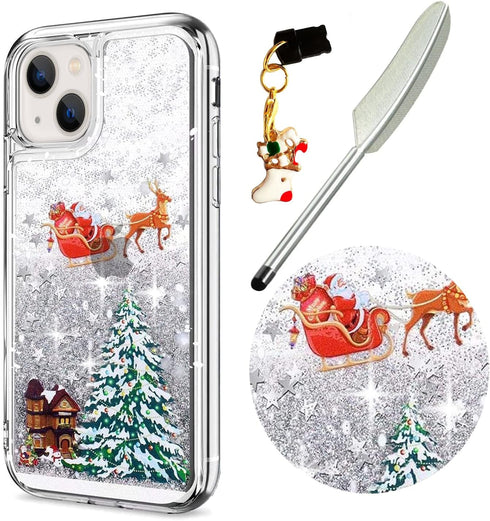 for iPhone 15 Case iPhone 15 Christmas Phone Case Glitter Sparkle Liquid Floating Case Shockproof Clear Soft TPU Bumper Case Xmas Santa Claus Sili...