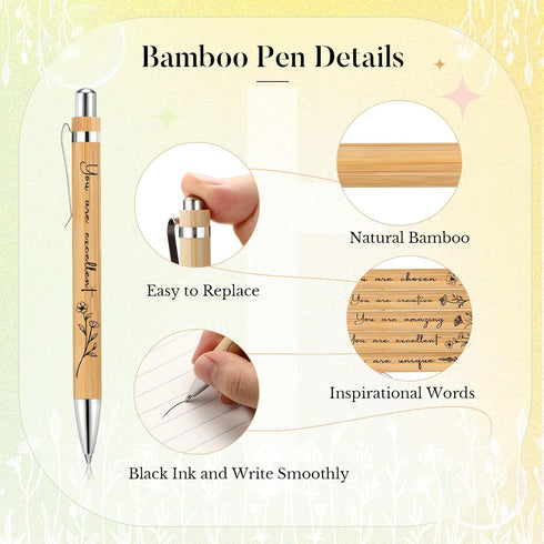 30 Pcs Inspirational Bamboo Pens Flower Ballpoint Pens Bulk with Black Ink Employee Appreciation Gift Thank You Gift Party Favors School Office Wr...