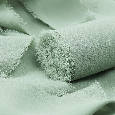 4 Rolls Sage Green Handmade Fringe Chiffon Silk Ribbon 1"x 5Yd Per Roll,Frayed Edges Ribbon for Gifts Wrapping,Wedding Decoration,Bridal Bouquets(...