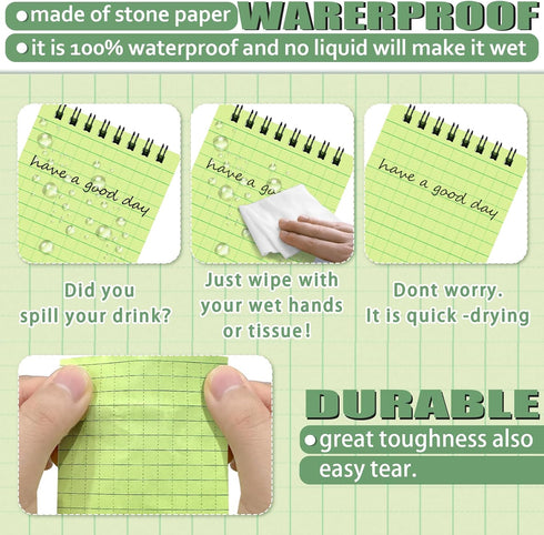 8 Pack Waterproof Notebook 3x5 All-Weather Pocket Notepad Write in The Rain Waterproof Notepad Stone Paper Police Notepad Suitable for Office Outd...