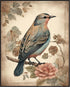 Posterizer 1 pcs- Green bird standing on a tree with wild pink flowers-Art for Animal Lovers-Floral Botanical Art-Gift for Men Women -Decor for Be...