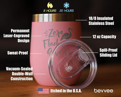 Zero Flocks Given - Flamingo Wine Tumbler with Sliding Lid - Stemless Stainless Steel Insulated Cup - Cute Funny Outdoor Camping Mug - Pink...