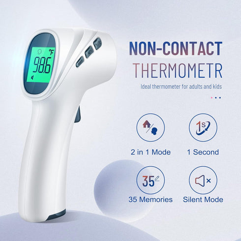 Touchless Thermometer for Adults, Digital Infrared Thermometer Gun with Fever Alarm, Forehead and Object 2 in 1 Mode, Fast Accurate Results (Gray)...