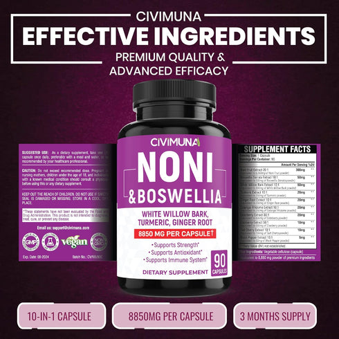 Noni Capsules 8850mg - Noni, Boswellia, White Willow Bark - 3 Months Supply...