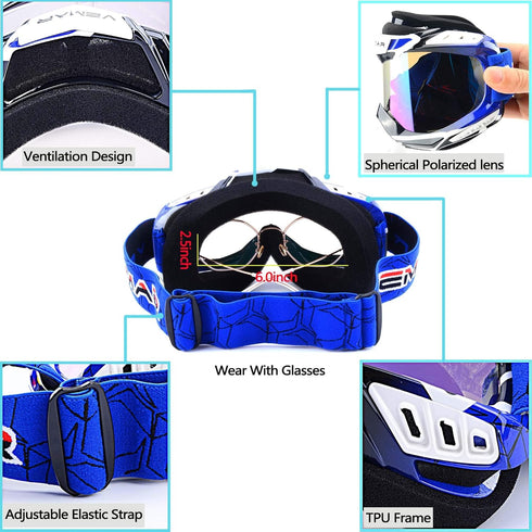 Motorcycle Motocross Goggles ATV Racing Goggles Dirt Bike Tactical Riding Motorbike Goggle Glasses, Bendable Windproof Dustproof Scratch Resistant...