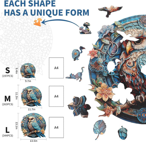 KAAYEE Wooden Jigsaw Puzzles-Wooden Puzzle Adult Unique Shape Advanced Wise Owl Wooden Jigsaw Puzzle for Adult,Family Puzzles 9.7 * 9.4 in 197 pcs...