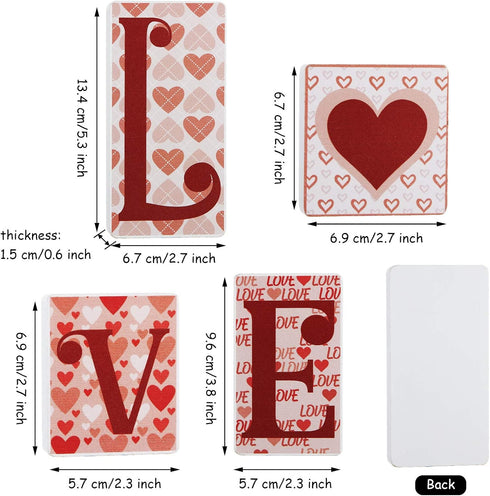 Jetec Valentine's Day Love Wooden Block Signs Freestanding Love Tabletop Decorations Wood Heart Table Decor for Valentines Wedding Home Party Shel...