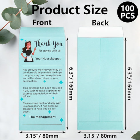 100Pcs Housekeeping tip envelopes Cash self adhesive tip envelopes Housekeeping thank you tip envelopes Bulk for Hotel Motel Coin Seed Money Gratu...
