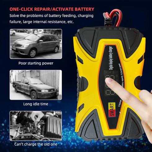 12V 6A Smart Car Battery Charger with Temperature Compensation-Automotive Battery Maintainer Desulfator for Cars, Trucks, Motorcycles, Lawn Mowers...