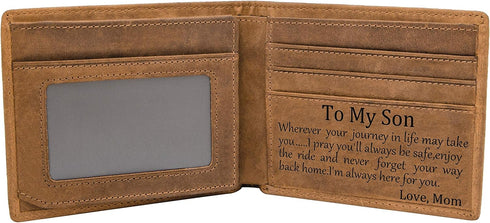 Mom Son Wallet - Engraved Leather Men Wallet- RFID Wallet Father's Day Gift For Husband Boyfriend - Christmas Birthday Gift For Son From Mom And D...