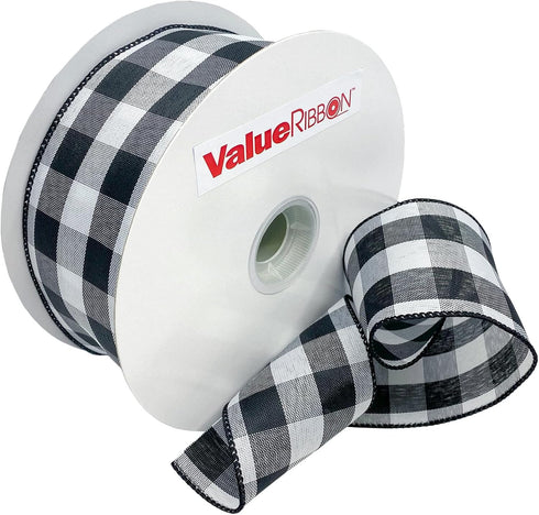 Value Ribbon Cambridge 2.5" X 50 YD Wired Buffalo Gingham Ribbon for Gift Wrapping, Black and White Plaid Ribbons for Crafts, Party Decorations an...