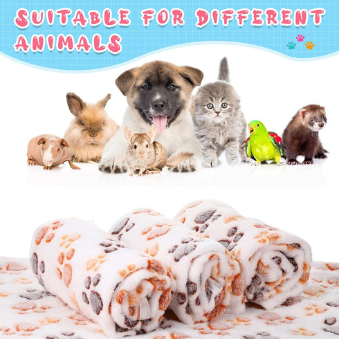 4 Pcs Pet Blanket Dog Puppy Blanket Paw Print Fleece Blanket for Small Medium Pet Dog Cat Warm Soft Sleep Mat Guinea Pig Cage Liners Blanket (Whit...
