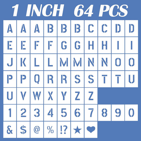Letter Stencils Numbers for Painting Reusable: 1 Inch Small Plastic Spray Paint Lettering Alphabet Templates for Wood, Wall 64pcs...