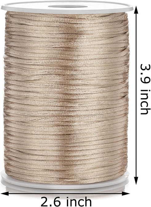2mm x 100 Yards Satin Nylon Trim Cord, Rattail, Chinese Knot, Kumihimo Cord (Khaki)...