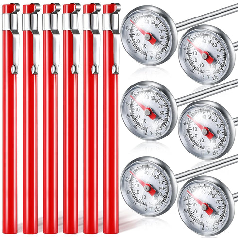 6 Pcs Stainless Steel Kitchen Thermometer with 5 Inch Long Stem 1 Inch Dial Thermometer Milk Frothing Food Thermometer for Oven Probe Meat Grill B...
