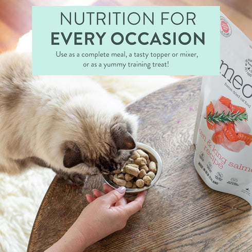 Meow Chicken & King Salmon Freeze Dried Raw Cat Food, Mixer, or Topper, or Treat - High Protein, Natural, Limited Ingredient Recipe 1.76 oz...