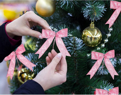 Waydress 36 Pieces Bow Decor, Christmas Tree Bow Ornament, Glitter Ribbon Bowknot for Wreath Garland, Party Crafts Home Decoration, 3 Sizes 4.3 x ...