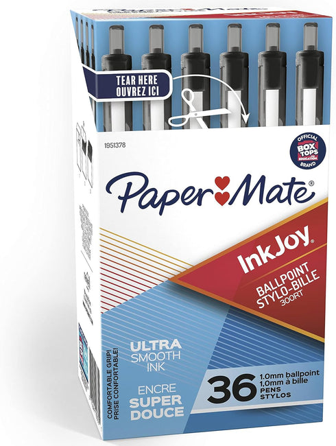 Paper Mate InkJoy 300RT Retractable Ballpoint Pens, Medium Point (1.0mm), Black, Pack of 36, Ideal for Office Supplies, Journaling, and Writing Ac...