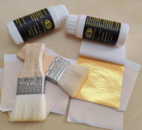 Gold Leaf Kit, Gilding Adhesive Glue & Sealer for Gold Gilding,100ml Gold Size and 100ml Varnish with Imitation Gold Leaf for Craft, Art,Furniture...