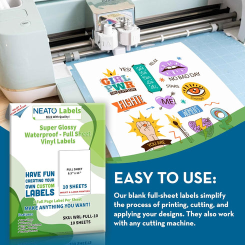 Printable Vinyl Sticker Paper (8.5" x 11") - 10 Super Glossy Waterproof Labels for Inkjet and Laser Printers - Premium White Full Sheets - Strong ...