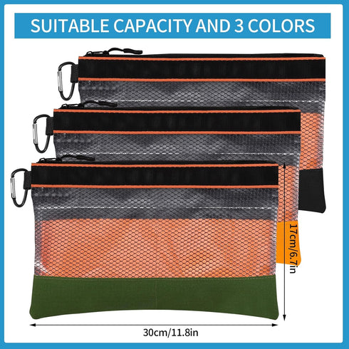 BESARME 3 Pcs 11.8" Clear Tool Pouch with Zipper Heavy-Duty Small Tool Bag Waterproof Zipper Tool Pouch with Mesh Window Electrician Tool Pouch fo...