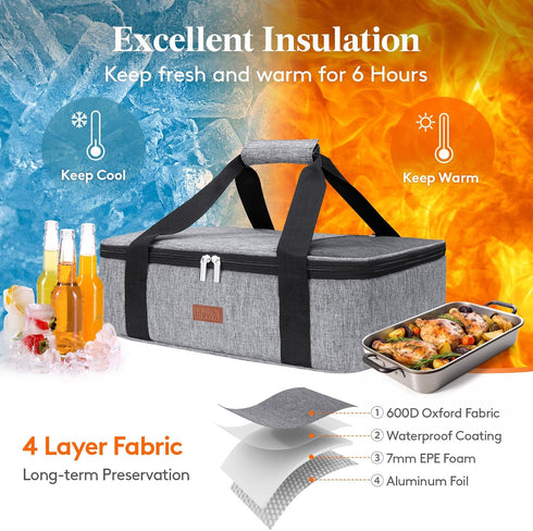 Lifewit Insulated Casserole Carrier for Hot or Cold Food, Casserole Dish Carrying Case, Lasagna Holder for Potluck Parties/Picnic/Cookouts, Fits 9...