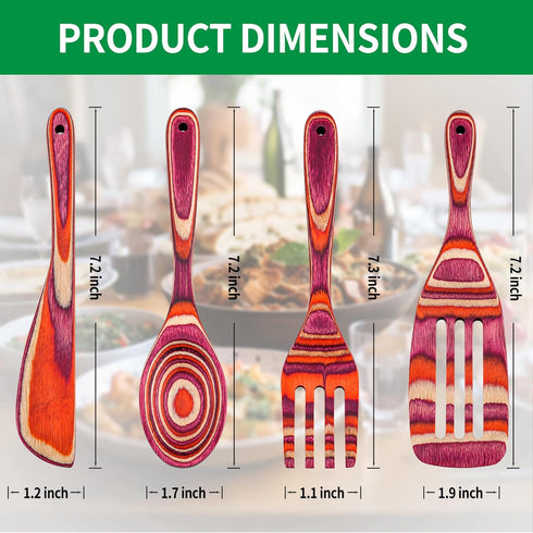 Flatware Set for Child of 7.2 Inches in Length, HOWHONG 4-Piece Cutlery Set for Child, Eating and Serving Utensils for Child - Includes Wooden Spo...