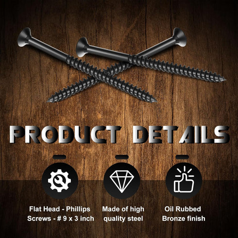 48 Pcs Oil Rubbed Bronze Wood Screws 9 x 3 Inch Extra Long Security Door Hinge Screws, Flat Head, Anti Corrosion...