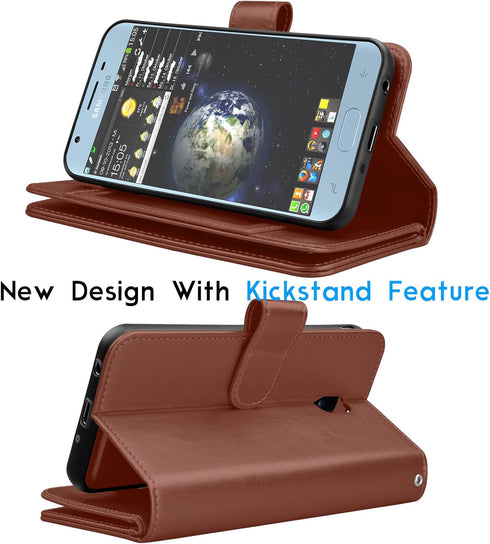 Tekcoo Galaxy J7 2018/Aero/Top/V 2nd/Crown/Aura/Refine/Eon PU Leather Wallet Case, Brown, 11 Card Slots, Kickstand...