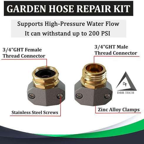 Garden Hose Repair Kit, Fits 3/4 and 5/8 Inch Hoses, Solid Male and Female Hose End Replacement, Water Hose Fixing Kit, Hose Mender, Water Repair ...