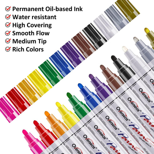 Paint Pens Paint Markers on Almost Anything Never Fade Quick Dry and Permanent, Oil-Based Waterproof Paint Marker Pen Set for Rocks Painting, Wood...